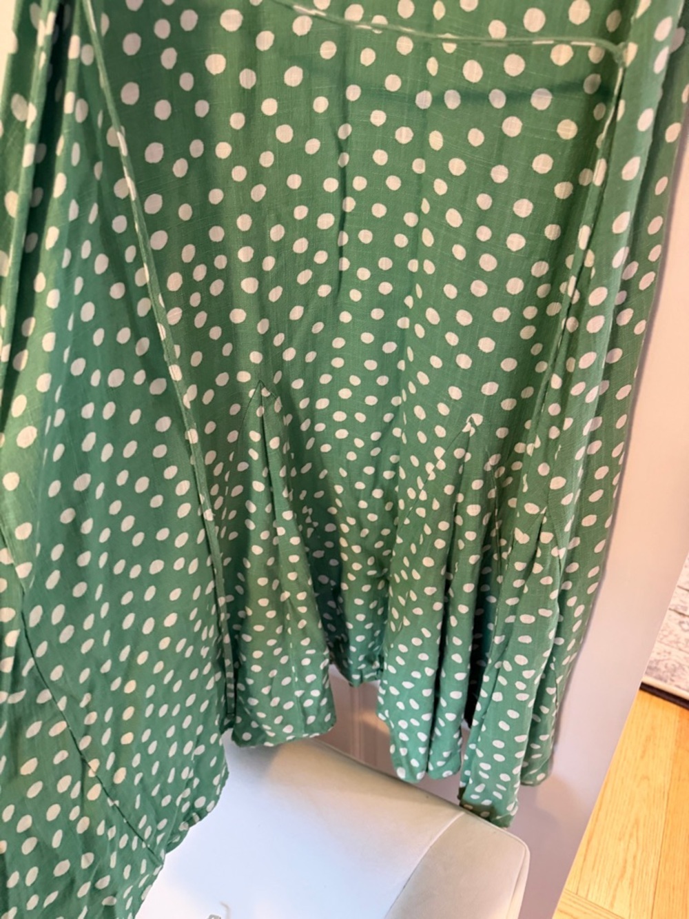 LOFT Linen Blend Midi Dress Petite Small Green Polka Dot Sleeveless Tie Waist - Picture 6 of 7